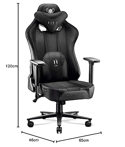 Diablo X-Player Gaming Stuhl Bürostuhl Schreibtischstuhl Stoff 3D Armlehnen Ergonomisches Design Nacken/- Lendenkissen (Frost Black, Normal (L))