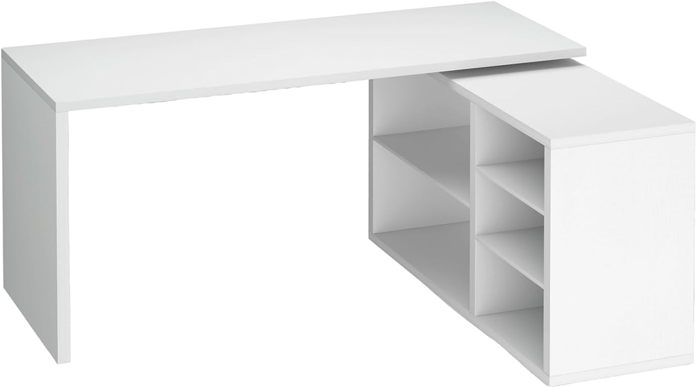 HSH Schreibtisch L Form Weiß, Wendbarer Computertisch mit Stauraum für für Büro und Arbeitszimmer, PC & Studium, Homeoffice, Eckschreibtisch mit Aufbewahrungsschrank & Ablagen, 140cm