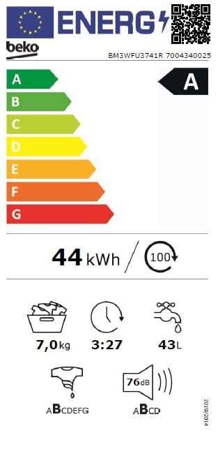 Beko BM3WFU3741R Waschvollautomat, Waschmaschine, 7 kg, EnergySpin, Schleuderwahl 1400 U/min, SteamCure Dampffunktion, allergikergeeignet, AquaWave Schontrommel, Weiß