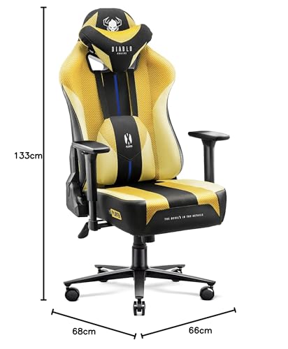 Diablo X-Player Gaming Stuhl Bürostuhl Schreibtischstuhl Stoff 3D Armlehnen Ergonomisches Design Nacken/- Lendenkissen (Frost Black, Normal (L))