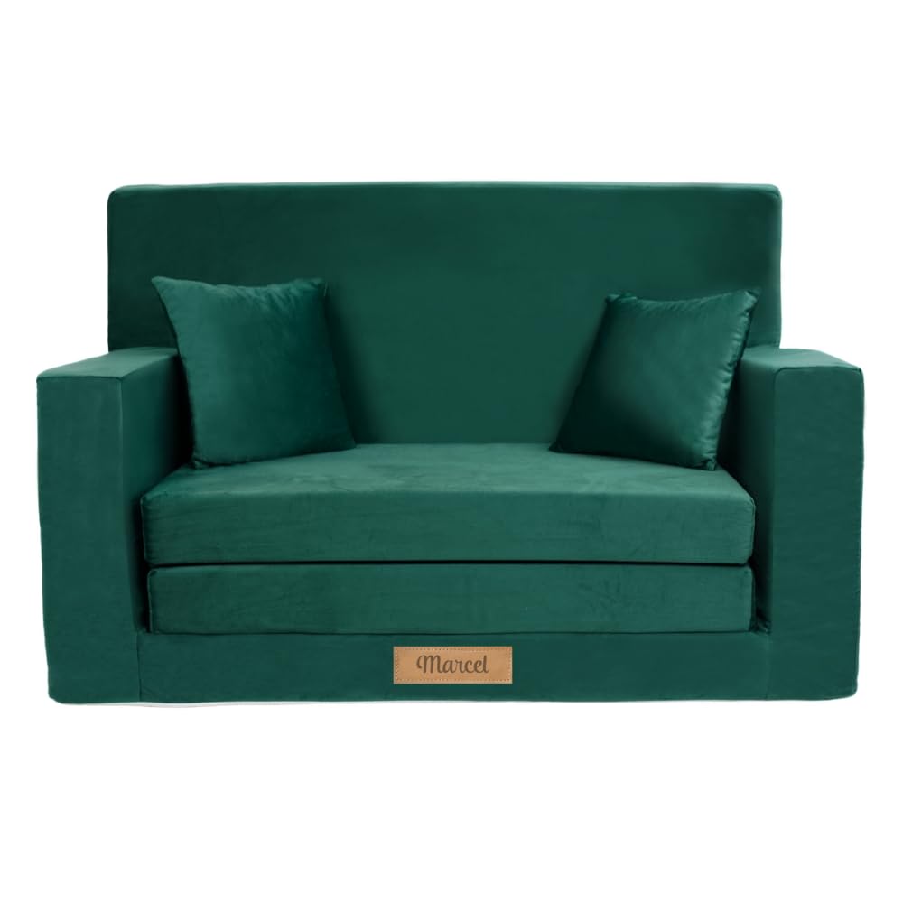Flumi Personalised Children's/Teenager's Couch/Armchair/Sofa Bed, with Engraving of Child's Name, Play Sofa, Sleeping Chair, Bed Function, Children's Furniture, 92 x 40 x 60 cm, Microfibre (Grey)