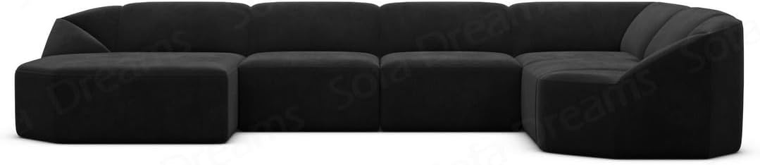 Wohnlandschaft Cabrera U-Shape Fabric Sofa in Velvet Designer Sofa Sun Velvet (Green, Ottoman Left)