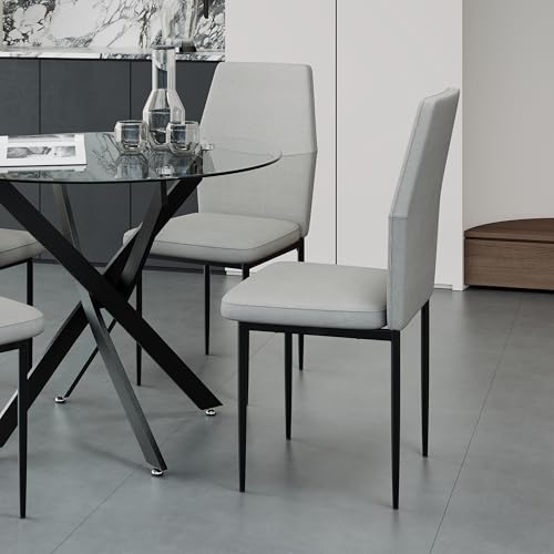 GOLDFAN Dining Table with 4 Chairs Dining Table Round Glass Kitchen Table Dining Room Chair Velvet 80 cm Green