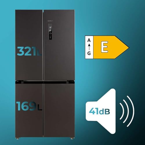 Cecotec Amerikanischer Kühlschrank, 4 Türen, 564 l, Bolero, CoolMarket, 4D 564 Dark E. 183 cm hoch, 91 cm breit, Wasserspender, geringer Stromverbrauch, Invertermotor, Plus, Total NoFrost