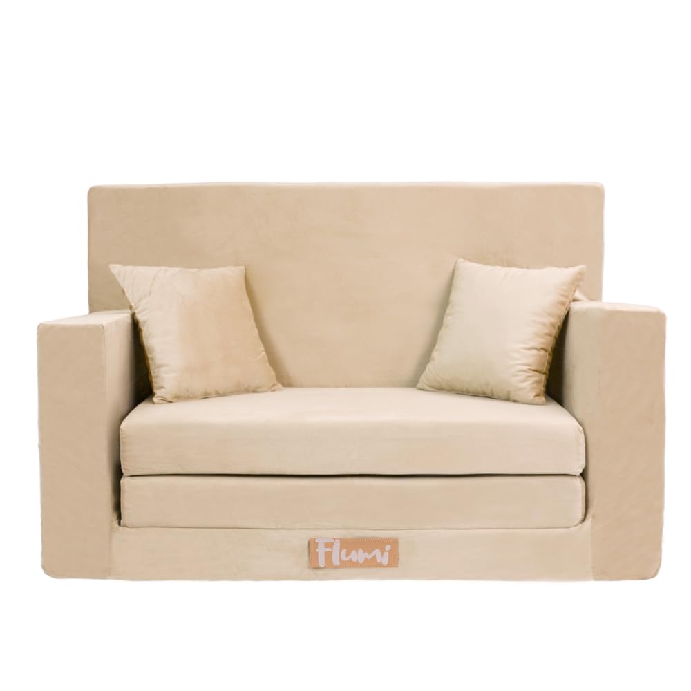 Flumi Personalised Children's/Teenager's Couch/Armchair/Sofa Bed, with Engraving of Child's Name, Play Sofa, Sleeping Chair, Bed Function, Children's Furniture, 92 x 40 x 60 cm, Microfibre (Grey)