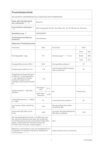 Siemens WQ35B2B30 Wäschetrockner iQ700, Wärmepumpentrockner mit 8kg Fassungsvermögen, directTouch LED-Display, autoDry, Outdoor-Programm, Home-Connect, Weiß, 60cm