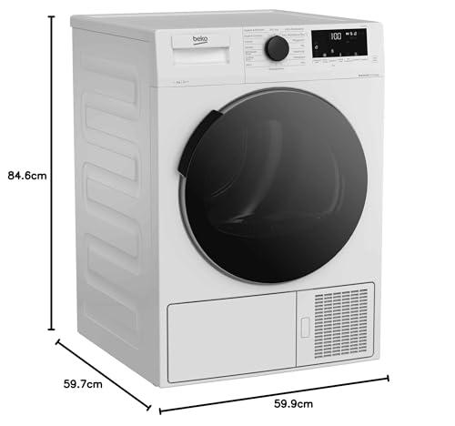 Beko DHC946GX Tumble Dryer with Heat Pump Technology, Stainless Steel Drum, 9 kg, A++, Hygienic Drying & Hygiene Refresh, White