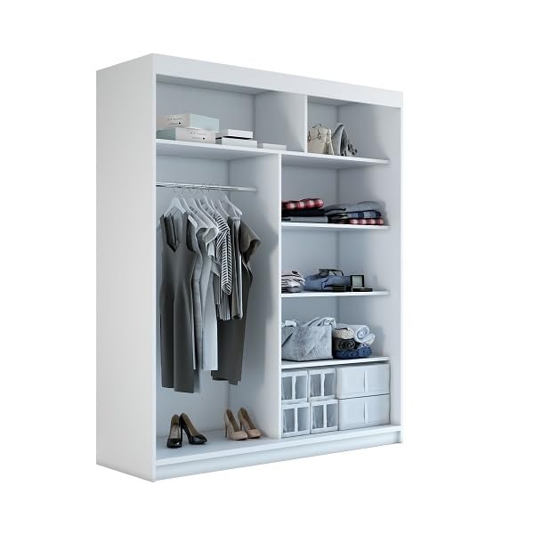 A&J MöbelLand Schwebetürenschrank MIT, 2-türig Kleiderschrank mit Spiegel (Schwarz, 160 cm x 215 cm)