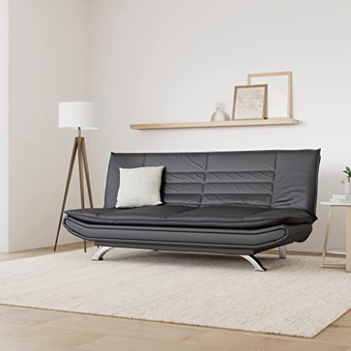 AC Design Furniture Jasper Bettcouch Dunkelgrau/Schwarz, Schlafsofa mit 3 Liegepositionen, Moderner 3-Sitzer Ohne Armlehne, Gepolstert mit Schwarzen Metallbeinen, L: 196 x H: 91 x T: 98 cm