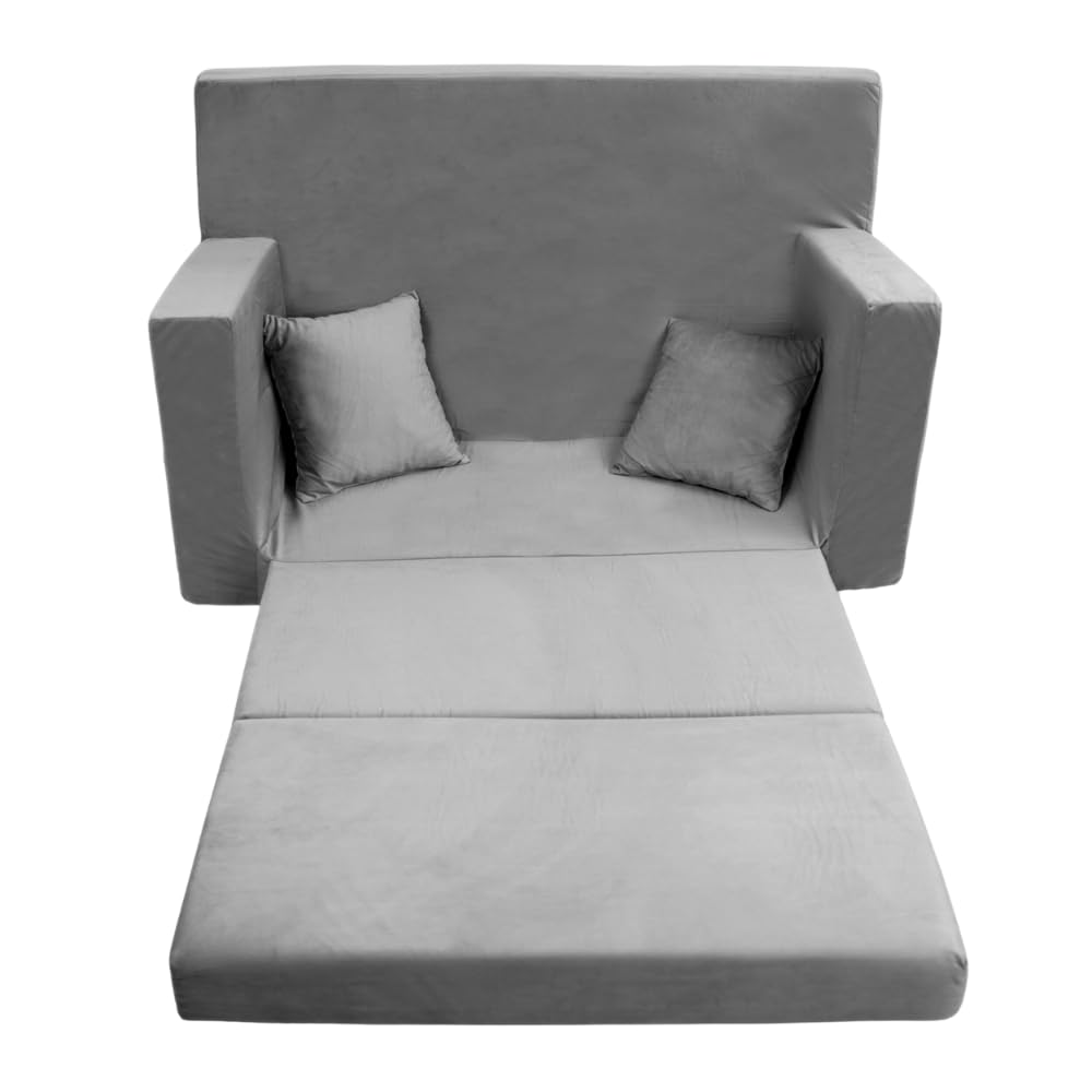 Flumi Personalised Children's/Teenager's Couch/Armchair/Sofa Bed, with Engraving of Child's Name, Play Sofa, Sleeping Chair, Bed Function, Children's Furniture, 92 x 40 x 60 cm, Microfibre (Grey)