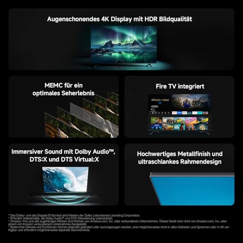 Xiaomi F, 50 Zoll (127 cm), 4K UHD, Smart TV, Fire TV, Triple Tuner DVB-C/S/S2/T/T2,HDR10, MEMC,Game Boost mode 120Hz, Sprachsteuerung mit Alexa, 2GB+32GB, Kompatibel mit Apple AirPlay