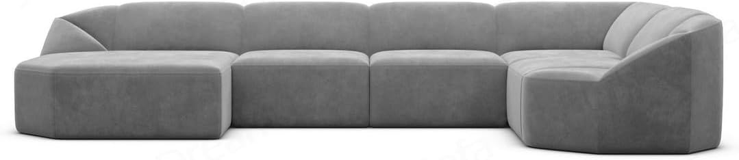 Wohnlandschaft Cabrera U-Shape Fabric Sofa in Velvet Designer Sofa Sun Velvet (Green, Ottoman Left)