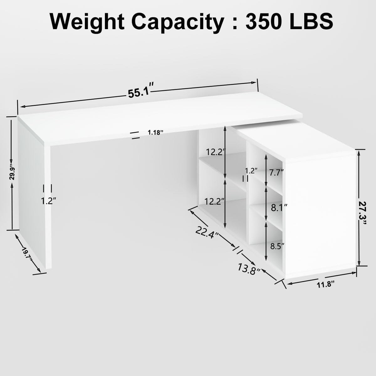 HSH Schreibtisch L Form Weiß, Wendbarer Computertisch mit Stauraum für für Büro und Arbeitszimmer, PC & Studium, Homeoffice, Eckschreibtisch mit Aufbewahrungsschrank & Ablagen, 140cm
