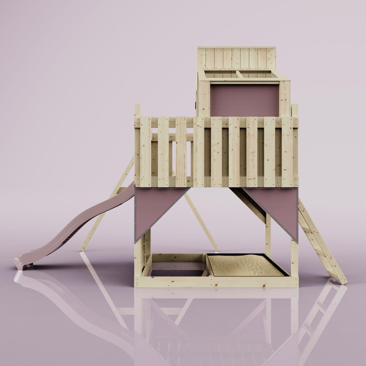 Rebo Spielturm mit Spielhaus inkl. Wellenrutsche und Kinder-Schaukel | Outdoor Klettergerüst Garten | Kletterwand und Kletterleiter | Stabile Konstruktion, Weiches Gefühl in den Seilen