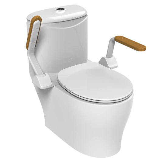 Heuffe Mobile WC Aufstehhilfe & Aufstehhilfe Toilette Klappbar,Ohne Bohren Toilettengriff mit Armlehnen und Haltegriff - Für Senioren/Behinderte, Toilettenstützgestell für Unterwegs(Holz)