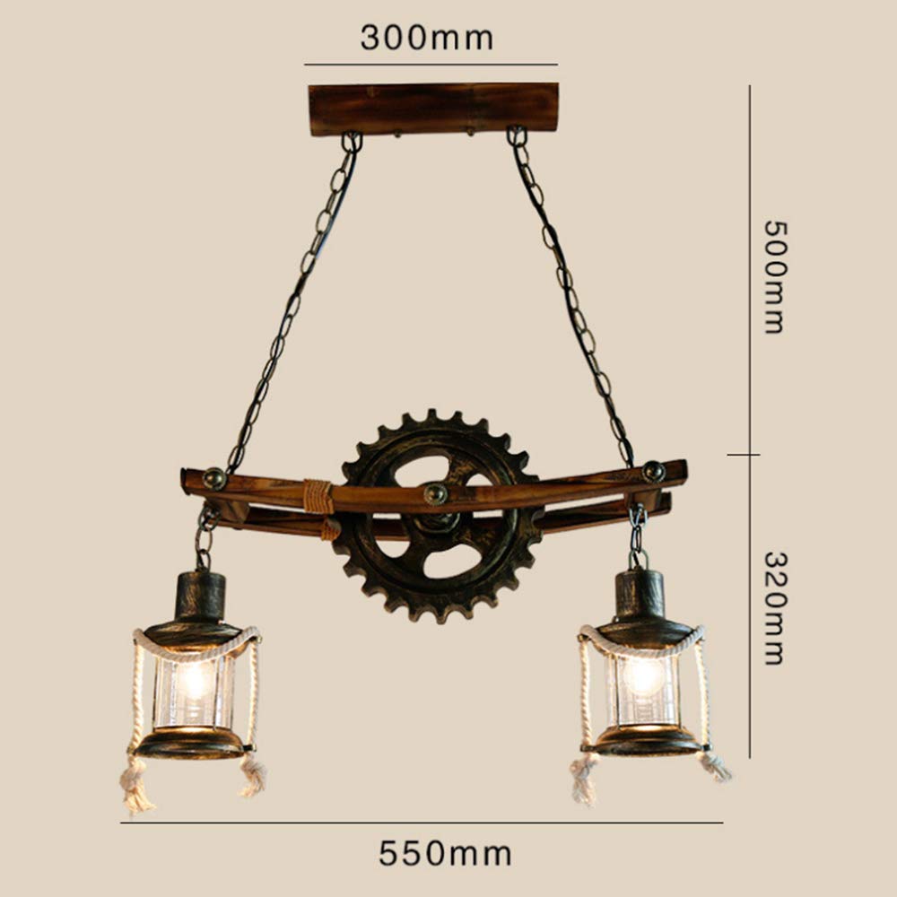 E27 Industrieller Retro Pendelleuchte Massivem Holz Esstisch Lamp Antike Getriebeleuchten Wohnzimmer Kronleuchter Höhenverstellbare Schlafzimmer Hängelampe Bar Dekoration Deckenleuchten (3 Flamme)