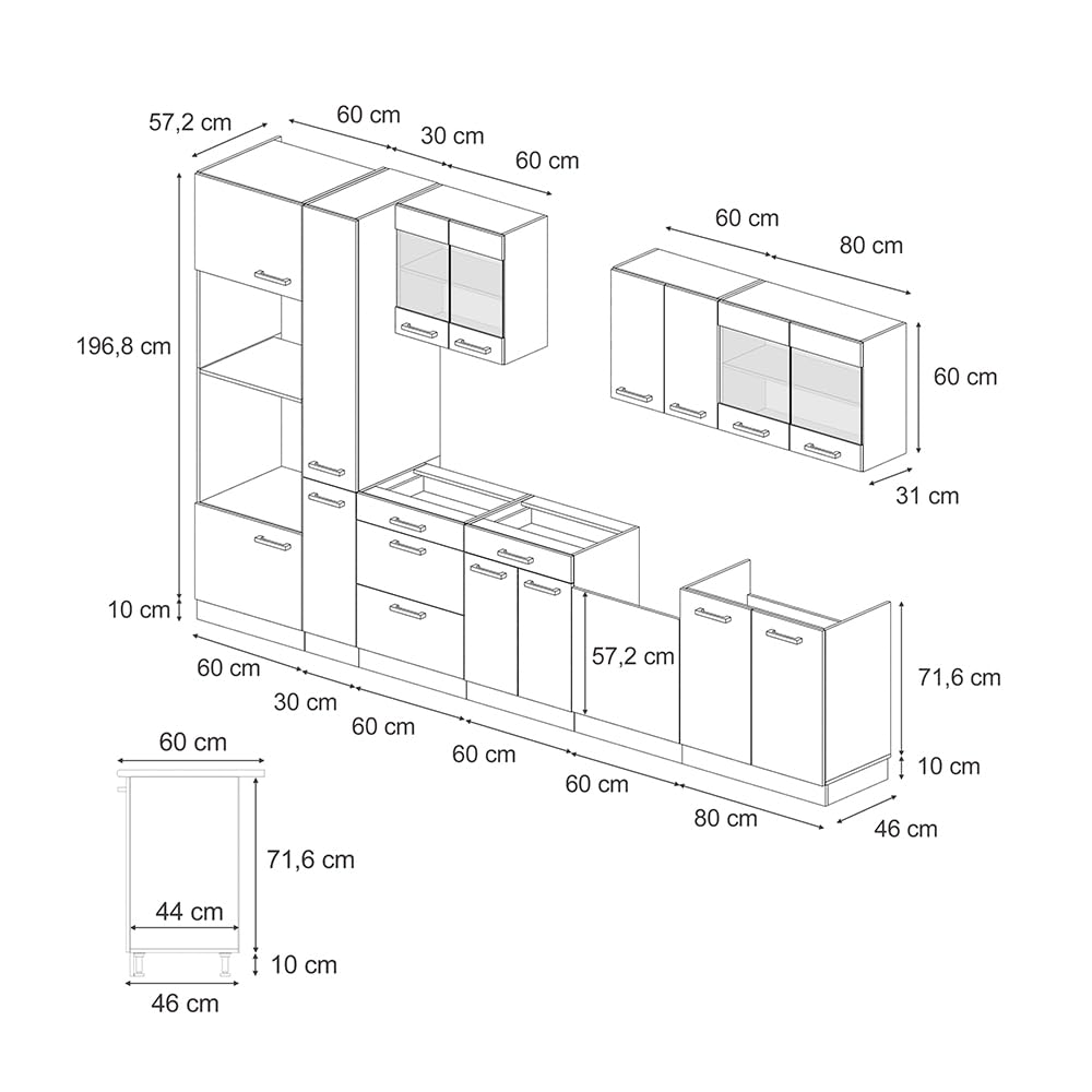 Vicco R-Line Fitted Kitchen Cabinets Anthracite Kitchen Furniture (Anthracite / White High Gloss, MUS 350 cm)