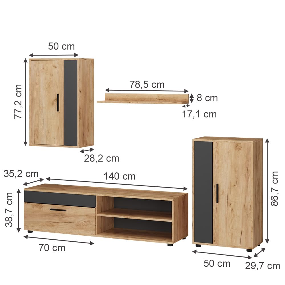 Vicco Berno TV Wall Unit Beige / Anthracite Set of 4