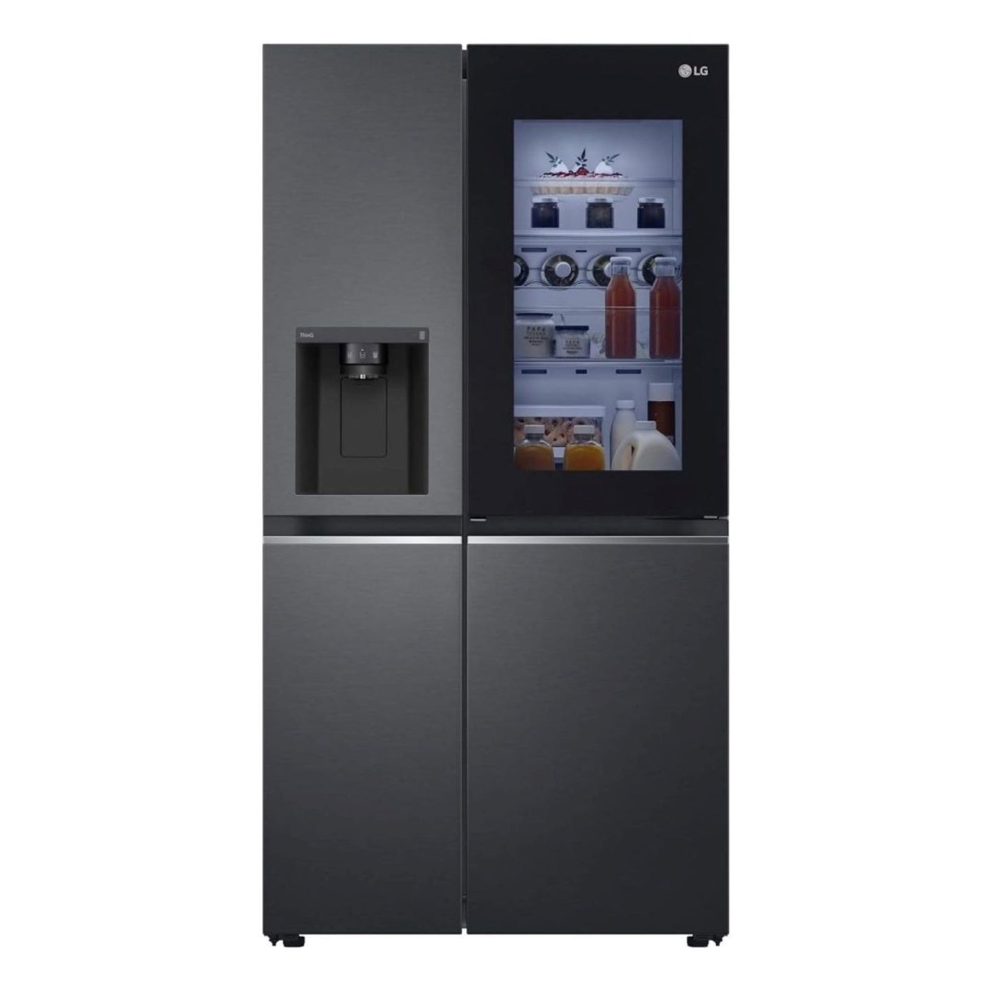 LG GSXE90MBDD Side by Side Kühlschrank mit InstaView Craft Ice | Door in Door | Crushed Ice -und Wasserspender EEK: Klasse D | 628 Liter Kapazität | Festwasseranschluss | Total No Frost