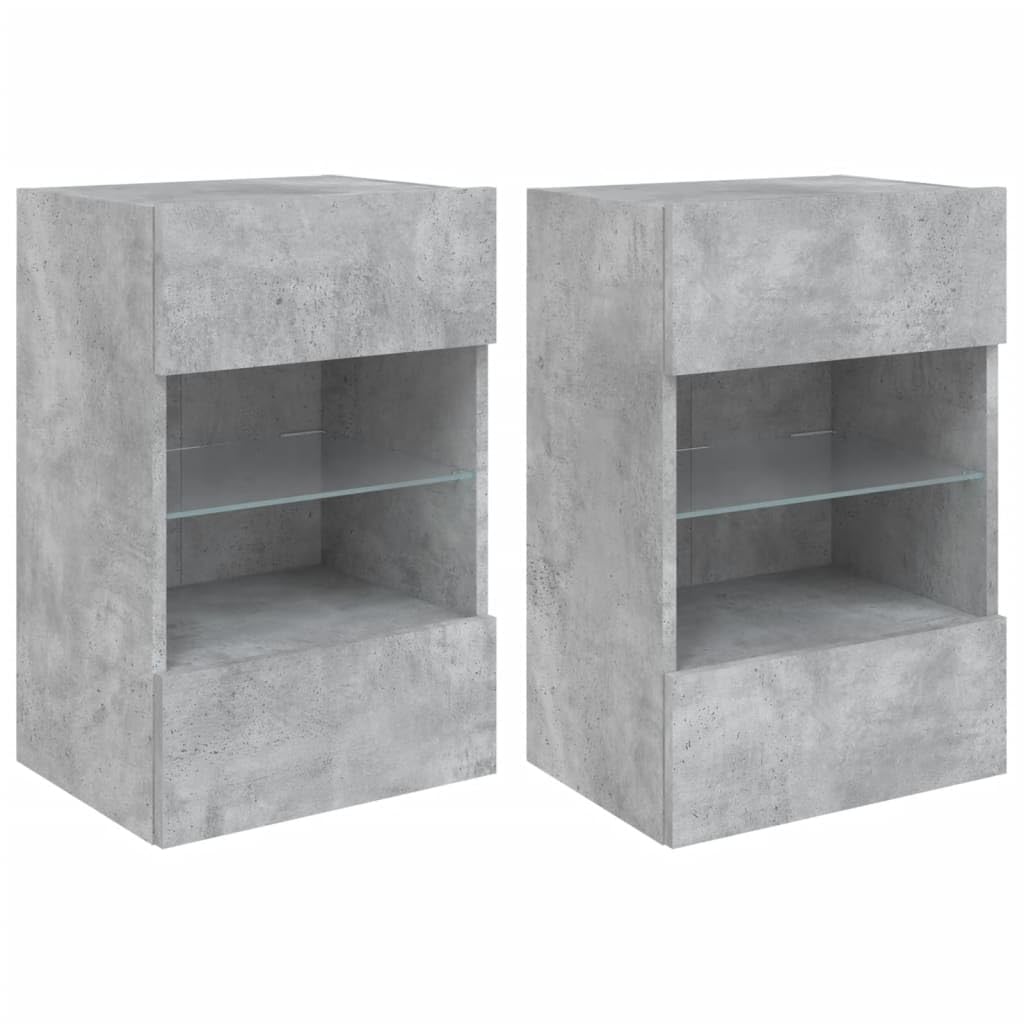 Homgoday TV Wall Cabinets with LED Lights, Pack of 2, Cabinet Wall TV Cabinet with Lots of Storage Space, Wall Mounted TV Furniture for Living Room, Bedroom, Grey, Sonoma