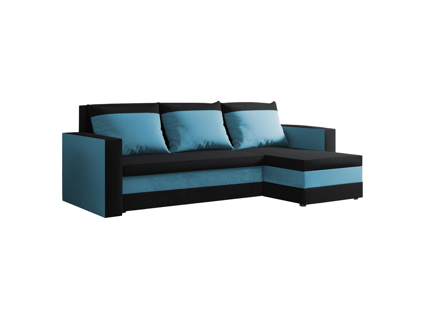 FORNIRO 24 Loft Ecksofa mit Schlaffunktion und Bettkasten - Sofa mit 3 Sitzen und Robustem Überzug - Universal Schlafcouch L-Form - Modern Couch - 225x130x75 cm - Schwarz-Türkis