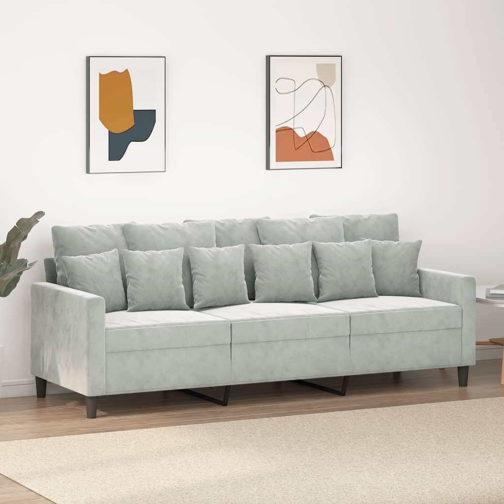 Willood 3-TLG. Sofagarnitur mit Kissen Dunkelgrau Samt,Sofa geeignet für Wohnzimmer, Sofa Set, mit Armlehnen und Kissen