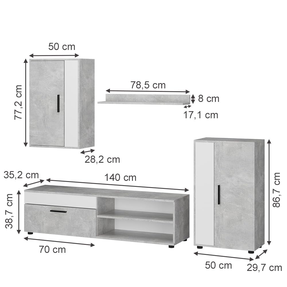 Vicco Berno TV Wall Unit Beige / Anthracite Set of 4