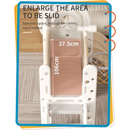 Rutsche mit Klettergerüst für Kinder: Indoor Spielplatz mit - Aufbewahrungsbox Tunnel Treppenleiter Basketballkorb und Durchgangsbereich Gartenrutsche (Star Set-G-Brown)
