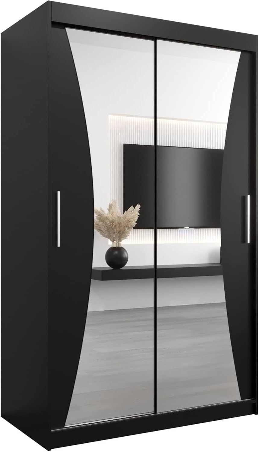 MEBLE KRYSPOL Kleiderschrank mit Spiegel Monaco - Garderobenschrank - Schrank Schlafzimmer - Mehrzweckschrank DREI Schiebetüren - Regalen - Flur Möbel - Kleiderstange Schrank - Allzweckschrank