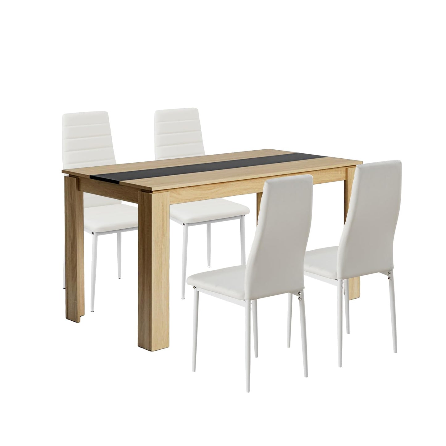 FURNITABLE Esstisch mit 6 Stühlen Esszimmergruppe, Essgruppe mit Hochlehner Kunstleder Stuhl für 6 Personen, Sitzgruppe für Küche Wohnzimmer(160cm Eiche-Weiß Tischbein Tisch+6 Schwarz Stühle)