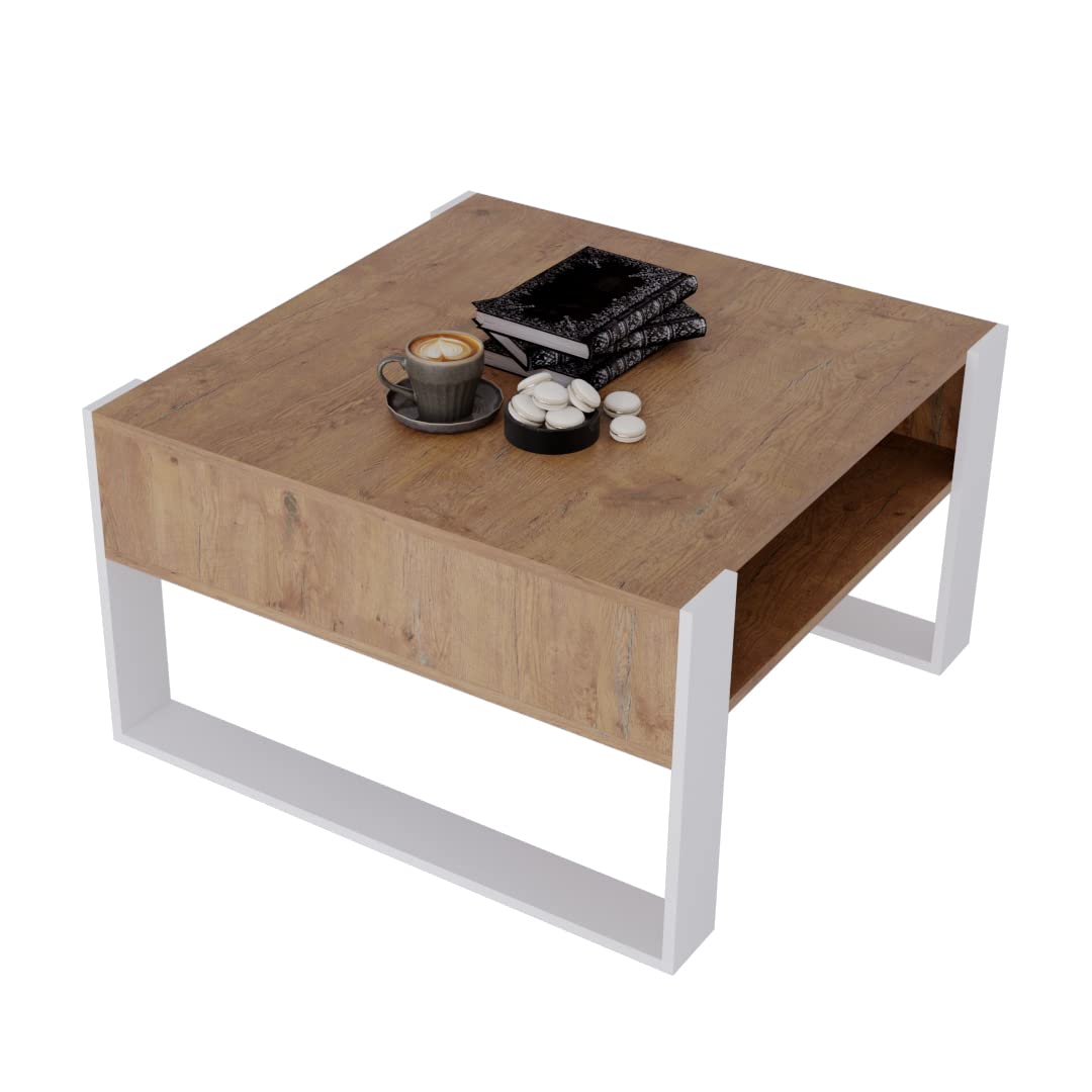 AKKE Karo Couchtisch für Wohnzimmer Beistelltisch Wohnzimmertisch Modern Sofatisch Kaffeetisch Deko Möbel für Wohnzimmer Wohnzimmertische Couchtische Eiche Mit Schwarzen Beinen