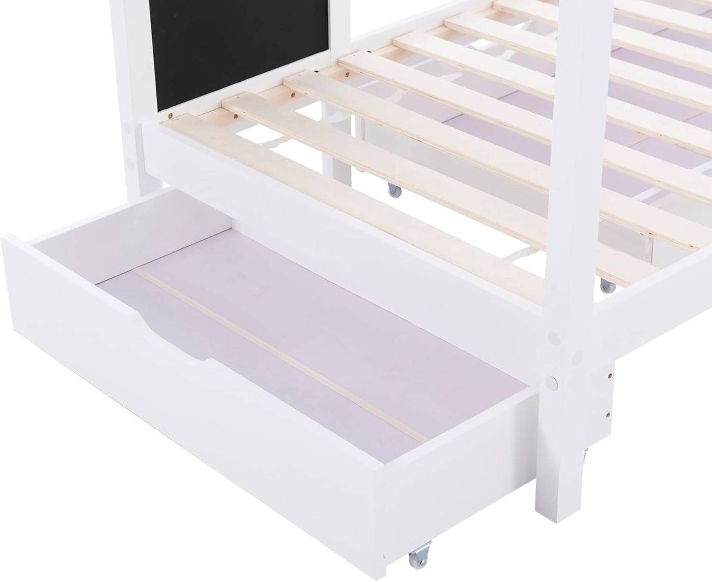 Merax Children's Bed 90 x 200 cm with Fall Protection, Children's House Bed with Drawers and Storage Shelf, Sturdy Wooden Tree House Bed with Slatted Frame, Play Bed for Boys and Girls, White