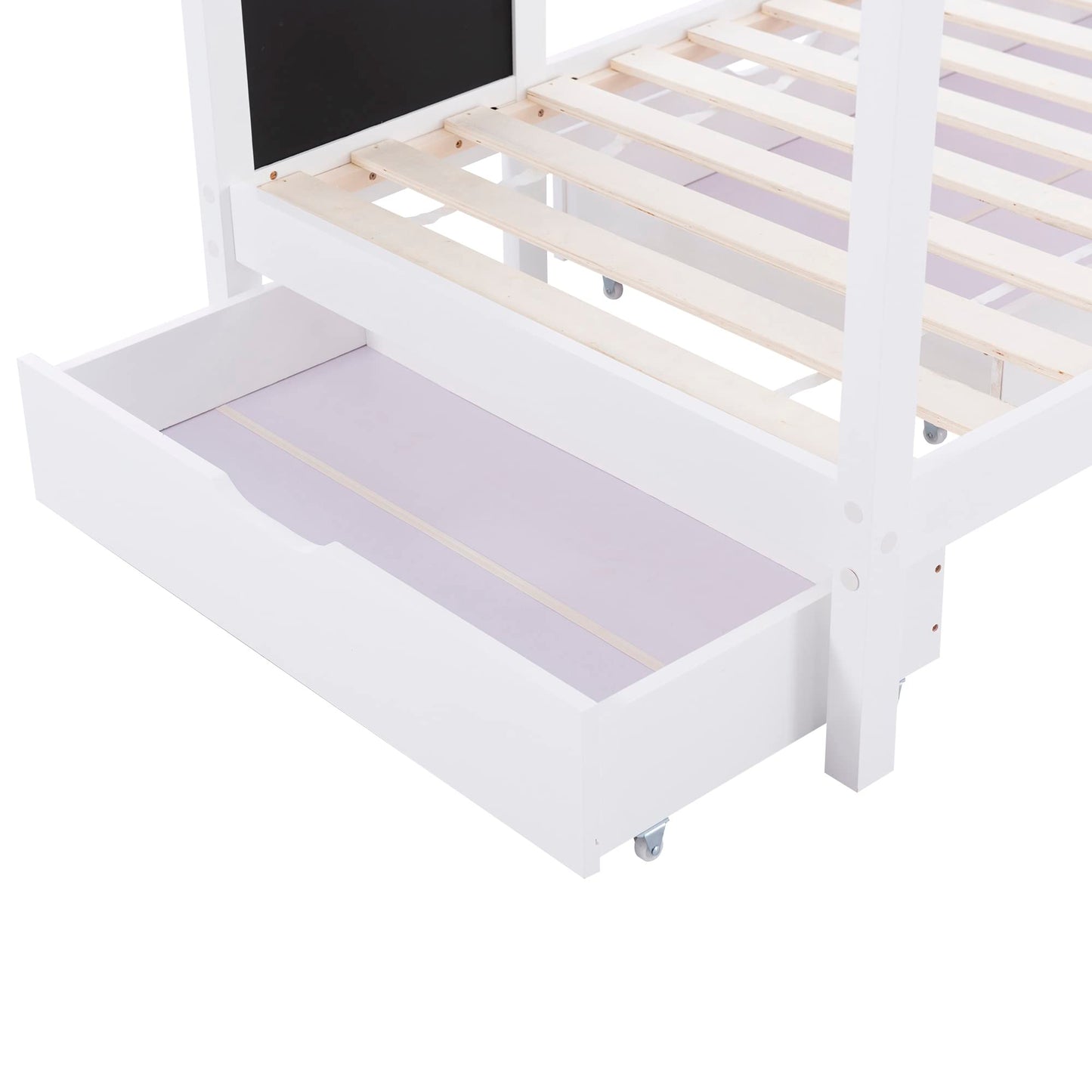 Merax Kinderbett 90x200cm mit Rausfallschutz, Kinder Hausbett mit Schubladen und Ablageregal, Stabiles Holz Baumhausbett mit Lattenrost, Spielbett für Jungen & Mädchen, Weiß