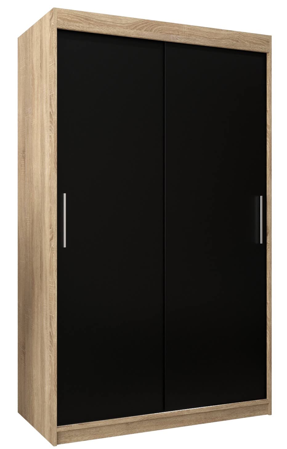 MEBLE KRYSPOL Tokyo 250 Wardrobe with Three Sliding Doors for Bedroom – Modern Storage Cabinet with Clothes Rail and Shelves – 250 x 200 x 62 cm – Matte Black and Artisan