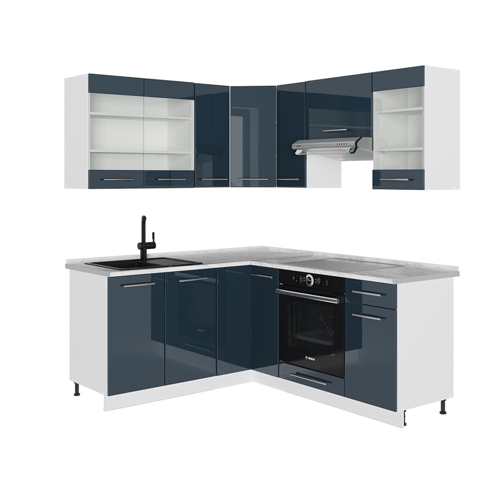 Vicco Eckküche Fame-Line, Grün-Gold Landhaus/Weiß/Weiß, 160 x 190 cm ohne Arbeitsplatte