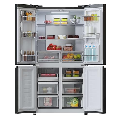 Cecotec Amerikanischer Kühlschrank, 4 Türen, 564 l, Bolero, CoolMarket, 4D 564 Dark E. 183 cm hoch, 91 cm breit, Wasserspender, geringer Stromverbrauch, Invertermotor, Plus, Total NoFrost