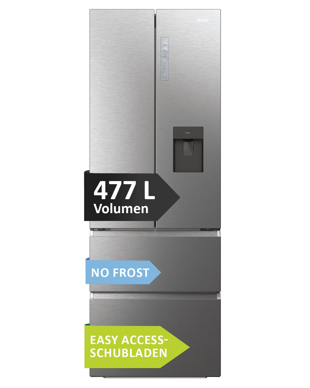 Haier French Door Kühl-Gefrierkombination 70 cm Breite I 402 L French Door Kühlschrank, freistehend I Doppeltür Kühlschrank mit Gefrierfach, No Frost I LED, Touch-Display I FD 70 SERIE 3 HFR3718ENMM