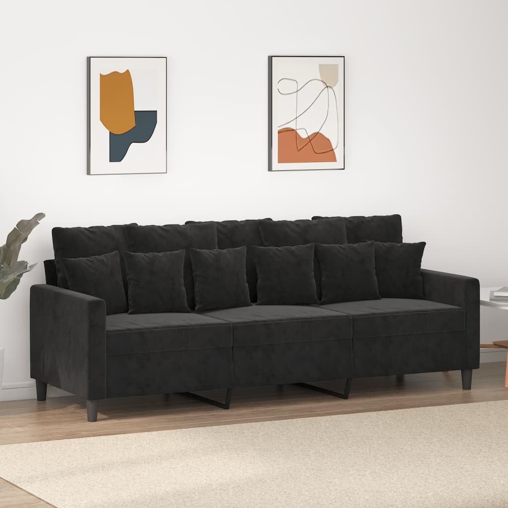 Willood 3-TLG. Sofagarnitur mit Kissen Dunkelgrau Samt,Sofa geeignet für Wohnzimmer, Sofa Set, mit Armlehnen und Kissen