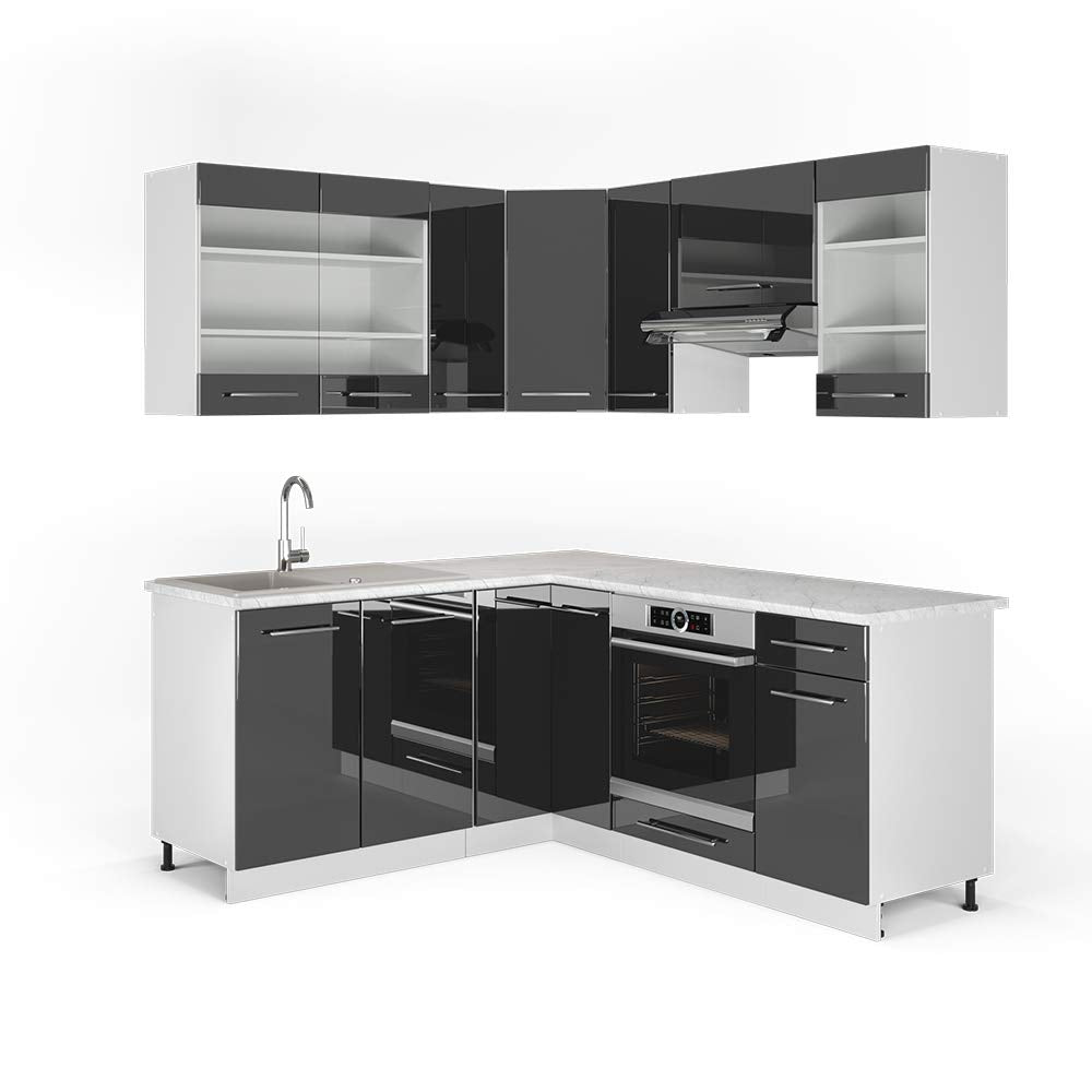 Vicco Eckküche Fame-Line, Grün-Gold Landhaus/Weiß/Weiß, 160 x 190 cm ohne Arbeitsplatte