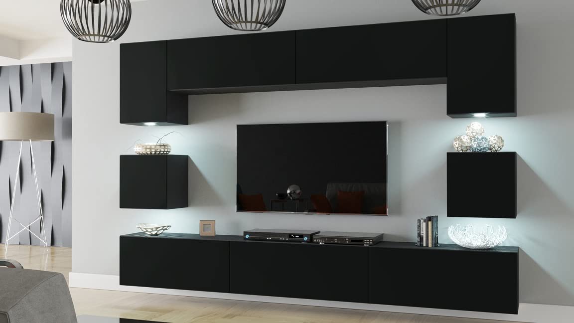 Furnitech Living Room Wall Unit | Hanging Living Room Wall Unit Modern | Living Room Cabinet Wall with Shelves and TV Cabinet | Living Room Furniture without LED (Nowara AN1-17S-M50 1A)