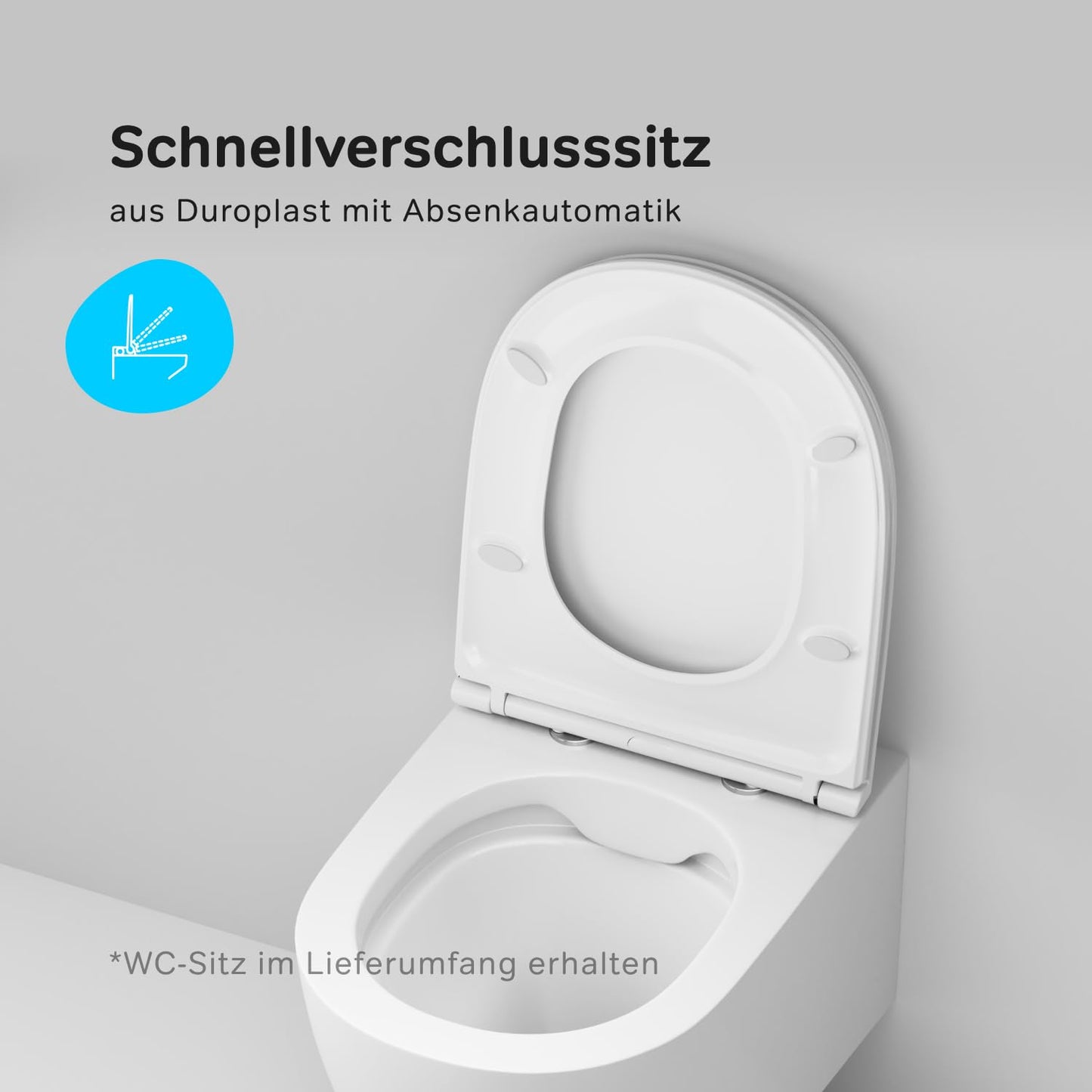 AM.PM X-Joy S - Spülrandlos Hänge WC, Tiefspül Toilette FlashClean, Wand WC mit Toilettendeckel mit Absenkautomatik, Hänge Toilette aus Keramik, Weiß, 50 cm lang