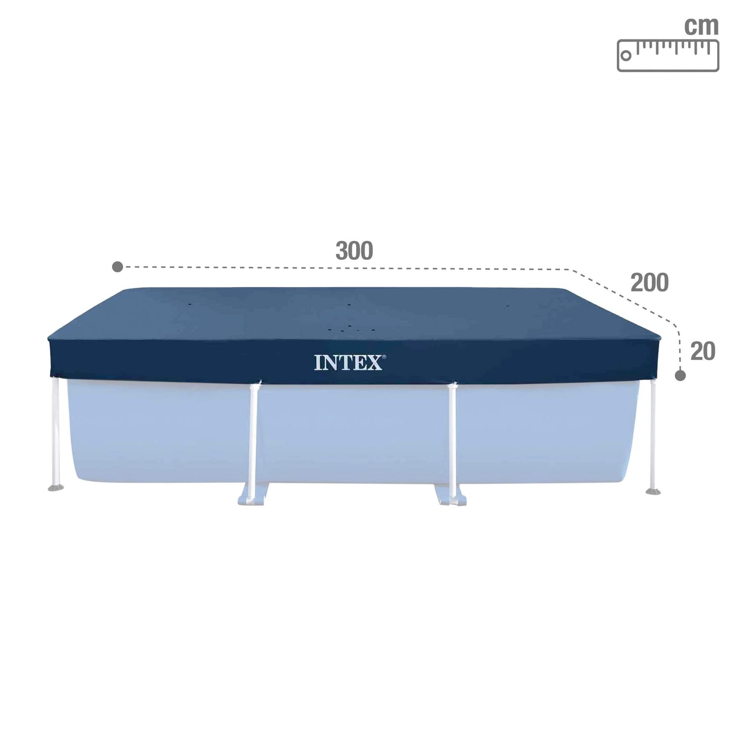 Intex 28038 - Poolabdeckung für Rechteckige Aufstellpools, PVC, Blau, 300x200 cm