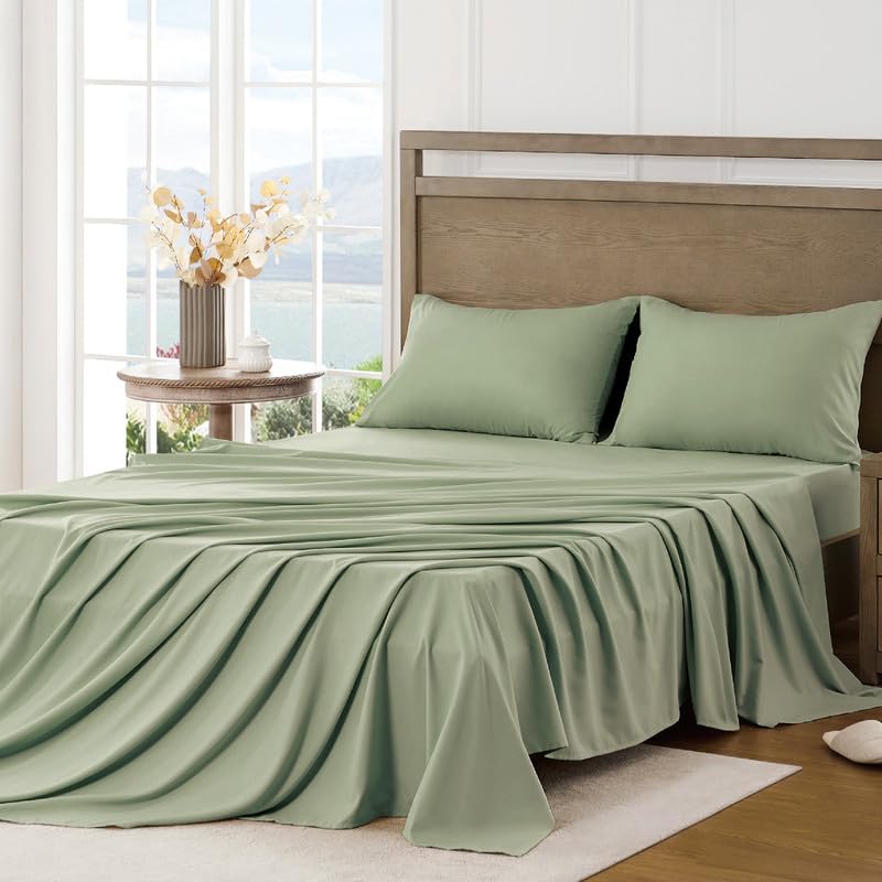 FreshCulture Queen Sheet Set - Ultra Soft Sheets for Queen Size Bed - Brushed Microfiber - Deep Pockets - Easy Care - Cooling & Breathable Sheets - 4 Pieces Hotel Luxury Queen Bed Sheets (White)