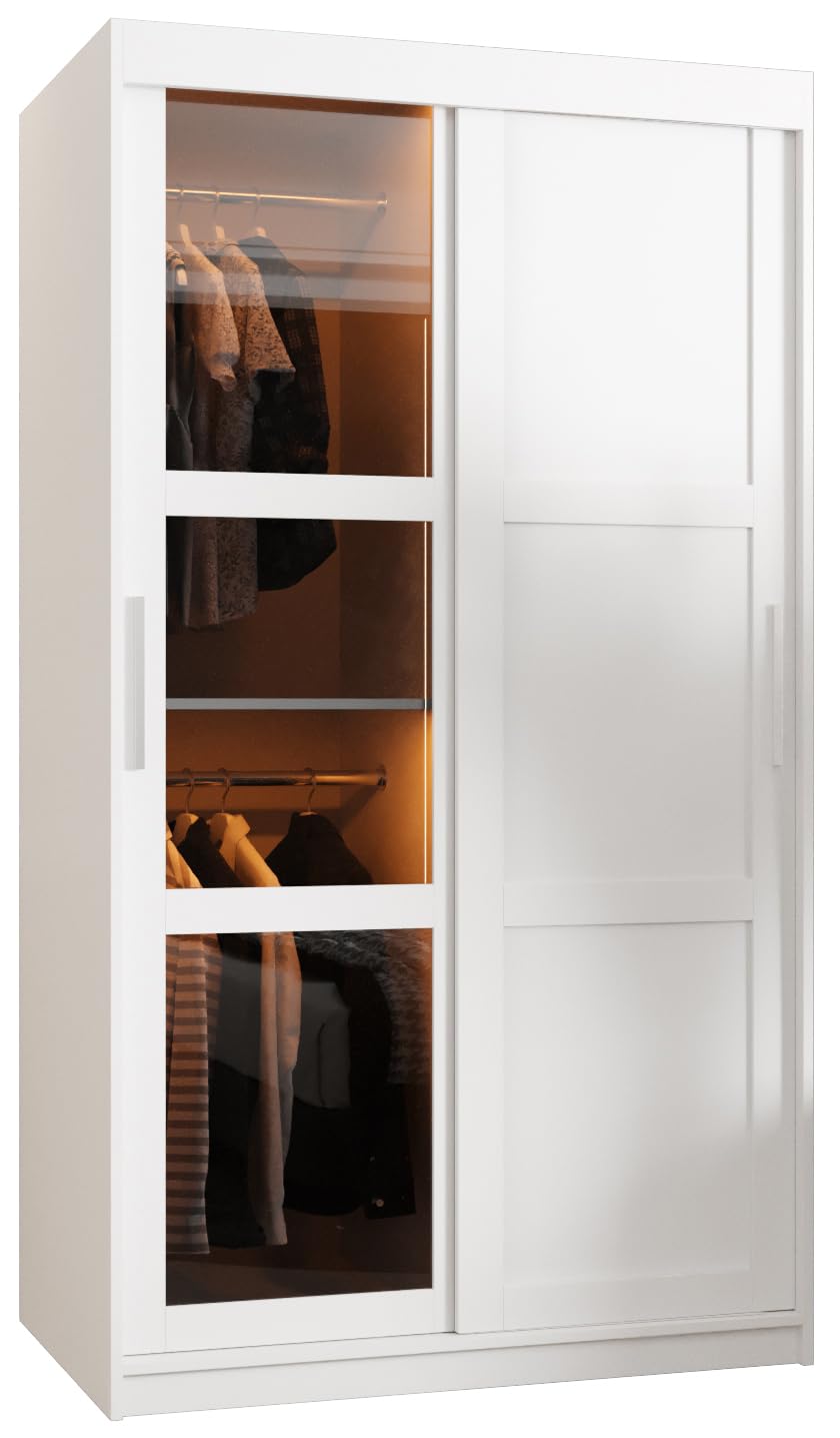 MEBLE KRYSPOL Dome 2 Schrank mit DREI Schiebetüren mit Spiegel, Stangen und Regalen - Aufbewahrungsschrank mit Rauchglas für Schlafzimmer, Wohnzimmer - 200x250x62cm - Schwarz, Schwarz, Schwarz