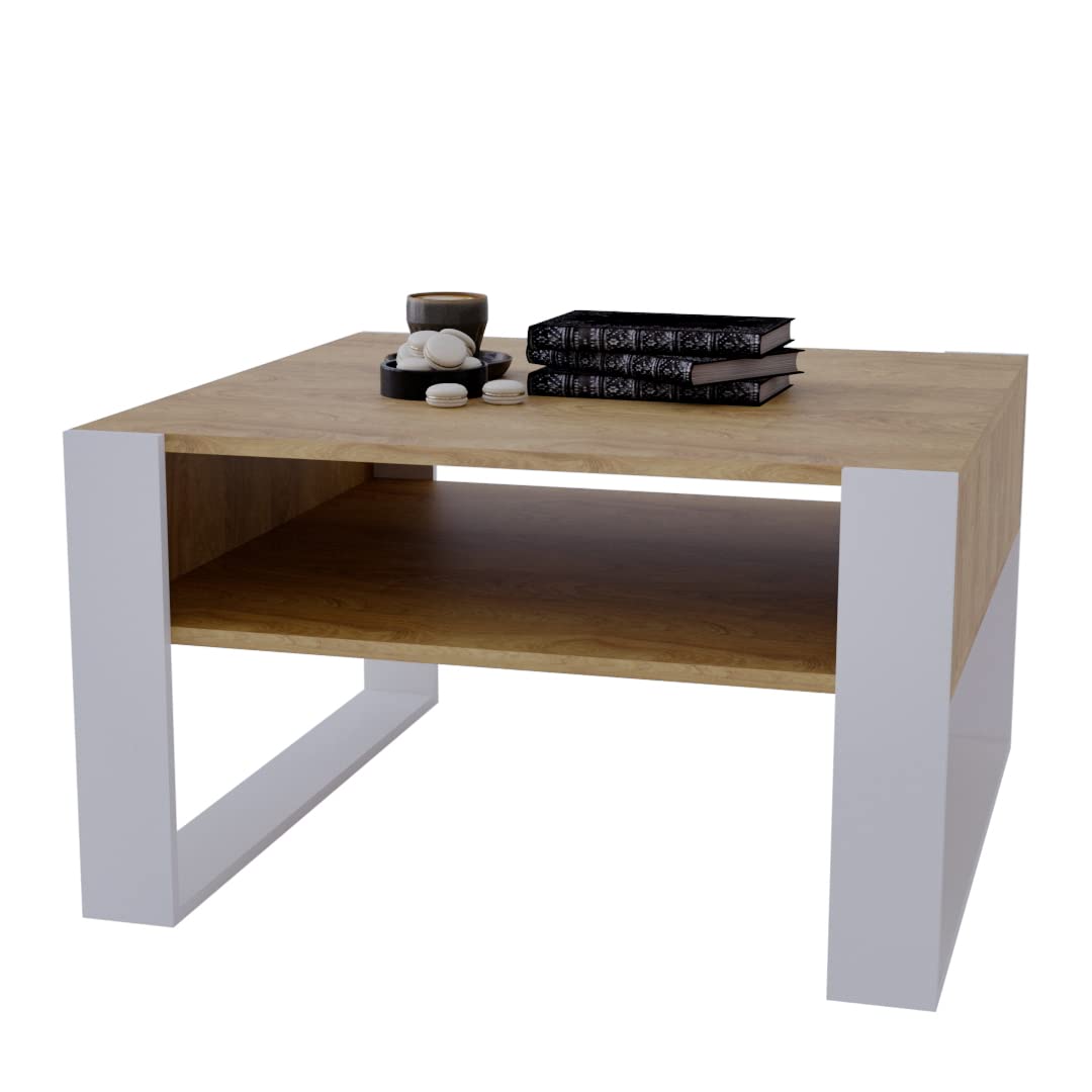 AKKE Karo Couchtisch für Wohnzimmer Beistelltisch Wohnzimmertisch Modern Sofatisch Kaffeetisch Deko Möbel für Wohnzimmer Wohnzimmertische Couchtische Eiche Mit Schwarzen Beinen