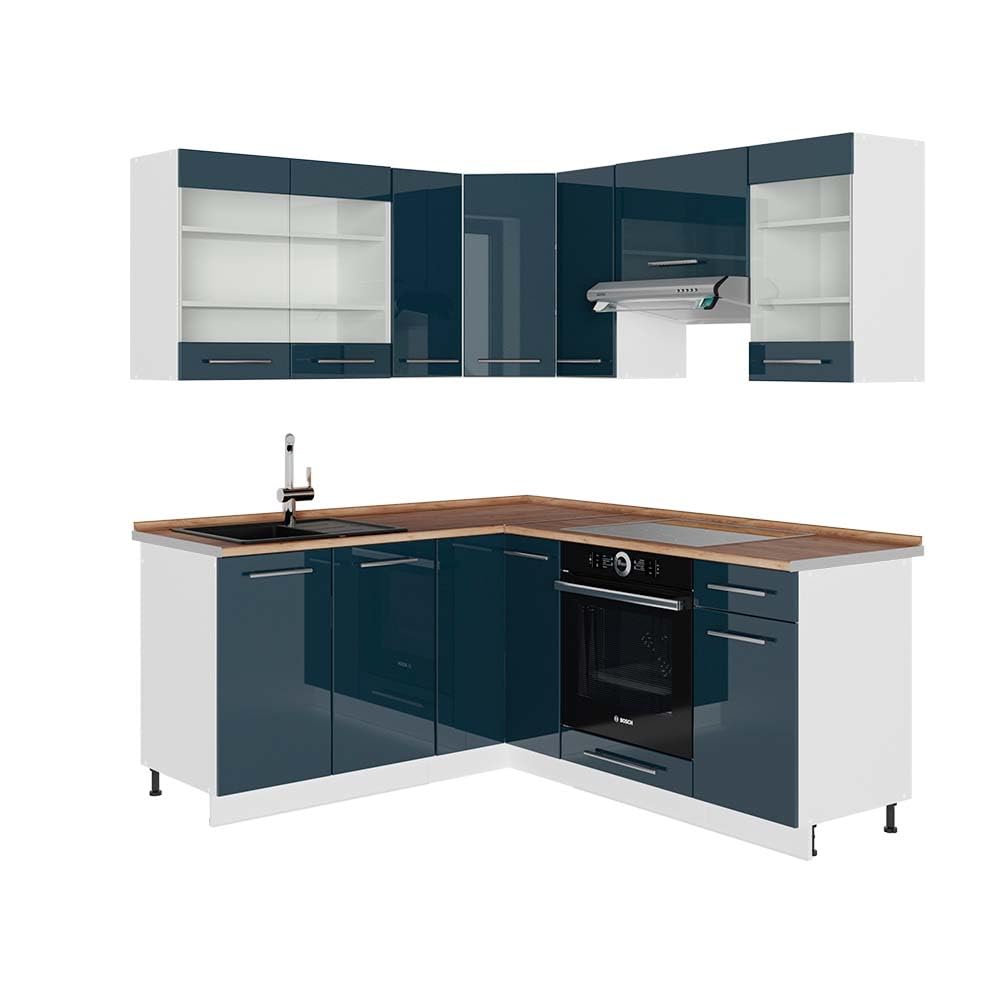 Vicco Eckküche Fame-Line, Grün-Gold Landhaus/Weiß/Weiß, 160 x 190 cm ohne Arbeitsplatte
