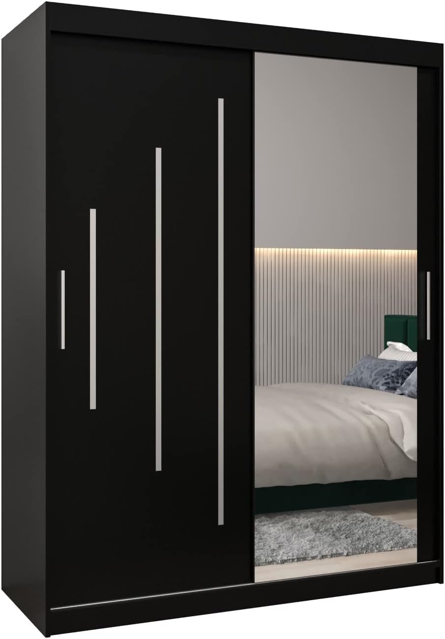MEBLE KRYSPOL Kleiderschrank mit Spiegel York 2 - Garderobenschrank - Schrank Schlafzimmer - Mehrzweckschrank Zwei Schiebetüren - Regalen - Flur Möbel - Kleiderstange Schrank - Allzweckschrank
