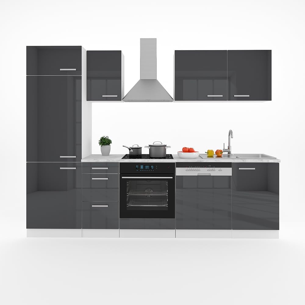 Vicco Küchenzeile Optima, Weiß Hochglanz/Weiß, 270 cm ohne Arbeitsplatte