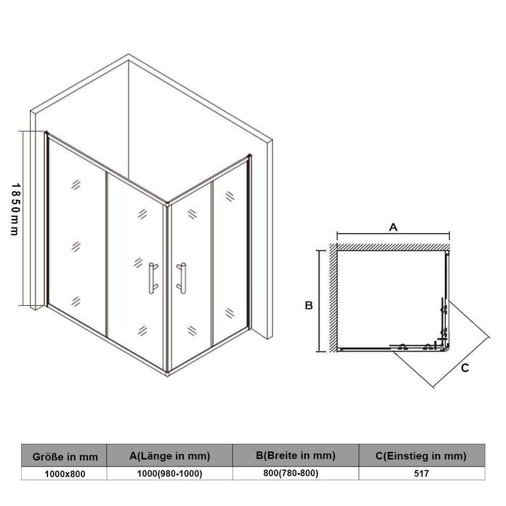 SONNI Shower Cubicle 80 x 80 x 185 cm, Corner Entry, Shower Enclosure, Double Sliding Door, Real Glass