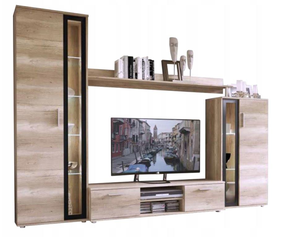 MEBLE KRYSPOL Solido Living Room Wall Unit - Living Room Furniture - Modern Living Room Wall Unit - Sideboard Living Room Cabinet Wall - Living Room Furniture Modern - Shelf White - TV Cabinet -